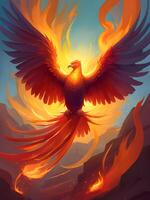 illustration of bird with fire flame and wings photo