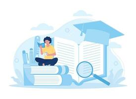 People are reading books, it's time to learn concept flat illustration vector