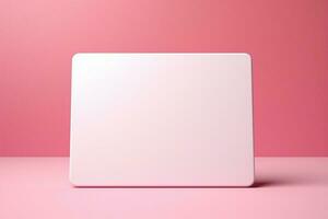 Soft contrast White card stands out on pastel pink, a blank communication canvas. AI Generated photo