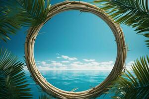 Sky's the limit Palm leaf wreath beneath the endless blue expanse AI Generated photo