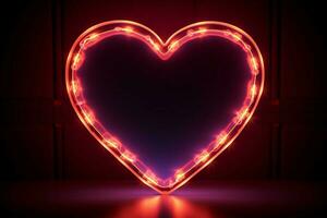Retro neon hearts Bright, vintage sign on a striking black backdrop AI Generated photo