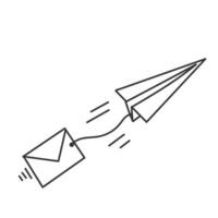 hand drawn doodle paper plane holding email illustration vector