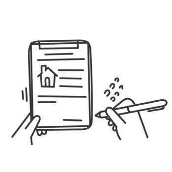 mano dibujado garabatear casa comprar o alquilar acuerdo documento icono vector