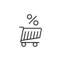 Percent over Shopping Cart Isolated Line Icon. Perfect for web sites, apps, UI, internet, shops, stores. Simple image drawn with black thin line vector
