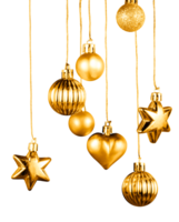 golden christmas balls and star isolated png