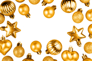 golden christmas balls with copy space frame png