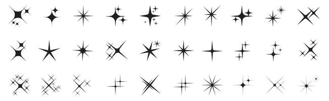 brillar íconos colocar. estrella iconos centelleo estrellas. símbolos de brillar, destello, destello, etc. Navidad vector símbolos aislado blanco antecedentes.