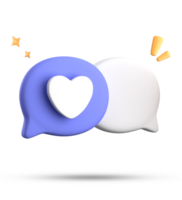 3d tolkning av Tal kärlek bubbla med underrättelse ikoner, 3d pastell chatt kärlek ikon uppsättning. png