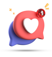 3d representación de habla amor burbuja con notificación iconos, 3d pastel charla amor icono colocar. png