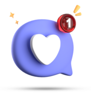 3d renderen van toespraak liefde bubbel met kennisgeving pictogrammen, 3d pastel babbelen liefde icoon set. png