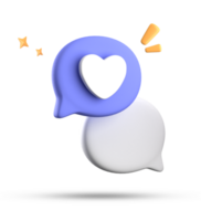 3d rendering of speech love bubble with notification icons, 3D pastel chat love icon set. png