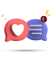 3d representación de habla amor burbuja con notificación iconos, 3d pastel charla amor icono colocar. png