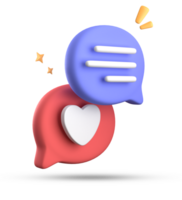 3d Rendern von Rede Liebe Blase mit Benachrichtigung Symbole, 3d Pastell- Plaudern Liebe Symbol Satz. png