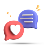 3d Renderização do discurso amor bolha com notificação ícones, 3d pastel bate-papo amor ícone definir. png