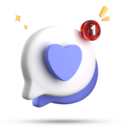 3d renderen van toespraak liefde bubbel met kennisgeving pictogrammen, 3d pastel babbelen liefde icoon set. png