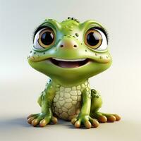 3d cartoon cute green frog ai photo