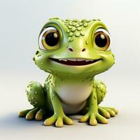 3d cartoon cute green frog ai photo