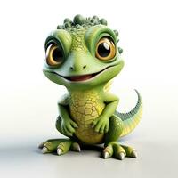 3d cartoon cute green iguana ai photo