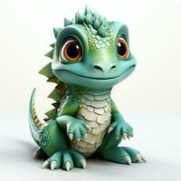 3d cartoon cute green iguana ai photo