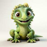 3d cartoon cute green iguana ai photo