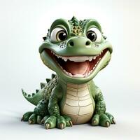 3d cartoon Crocodile green color cute ai photo