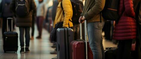 International terminal, people of all ages, luggage, forming queues, wanderlust filled anticipation AI Generated photo