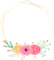 Golden geometric wreath frame with floral. png