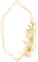 Golden geometric wreath frame with floral. png