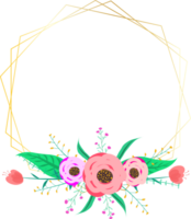 Golden geometric wreath frame with floral. png