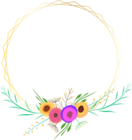 Golden geometric wreath frame with floral. png