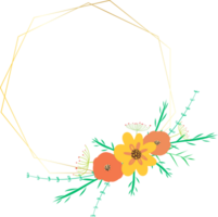 Golden geometric wreath frame with floral. png