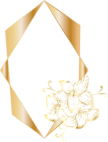 Golden geometric wreath frame with floral. png