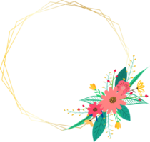 Golden geometric wreath frame with floral. png