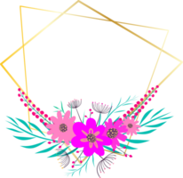 Golden geometric wreath frame with floral. png