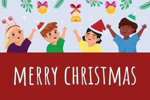 Children of diverse nationalities celebrating Christmas. Banner, card, flyer, background vector