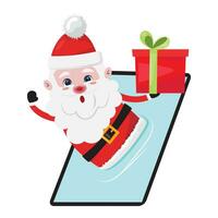 Santa Claus delivering a gift ordered online. Christmas concept illustration vector