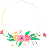 Golden geometric wreath frame with floral. png