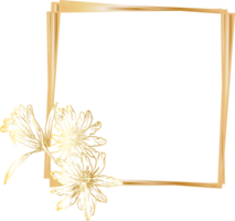 Golden geometric wreath frame with floral. png