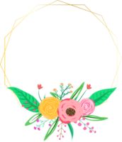 Golden geometric wreath frame with floral. png