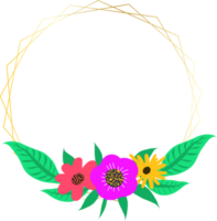 Golden geometric wreath frame with floral. png