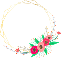 Golden geometric wreath frame with floral. png