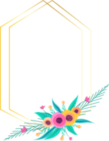 Golden geometric wreath frame with floral. png