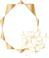 Golden geometric wreath frame with floral. png