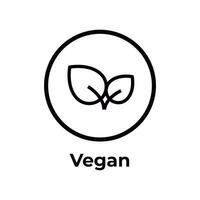 Vegan diet icon. Organic, bio, ecological symbol. Healthy, fresh and non-violent food. Vector line black circular illustration with leaves for labels, tags and logos