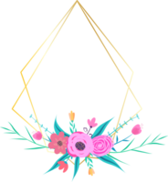 Golden geometric wreath frame with floral. png