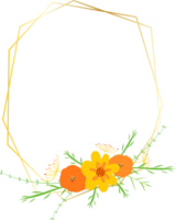 Golden geometric wreath frame with floral. png