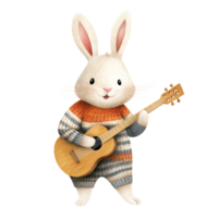 söt kanin spelar gitarr, akvarell stil, höst säsong.skapad med generativ ai teknologi. png