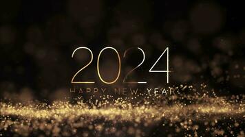 2024 glücklich Neu Jahr Gold Text mit fallen Schneeflocke video