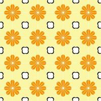 Yellow and tiny black and white flowers pattern. Vector seamless background