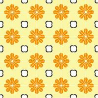 Yellow and tiny black and white flowers pattern. Vector seamless background